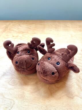 Toddler Moose Slippers Size 4T Brown Plush Woodland Animal Cozy Winter